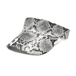 Faux leather snake skin visor hat in black and white with breathable open top design