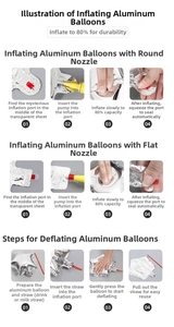 Guide for inflating and deflating silver foil star balloons with step-by-step instructions