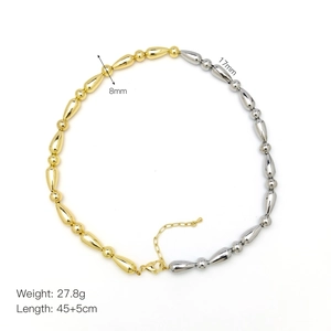 Detail showing two-tone mixed bead necklace size 17mm and weight 27.8g with lobster clasp