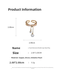Detailed size and weight specs for gold double-layer pearl and zircon tassel ring