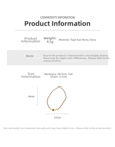 Detailed sizing chart for tiger eye stone beaded necklace with 48.5cm length and weight