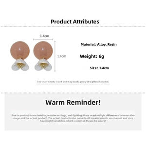 Detailed view of flower resin stud earring showing 1.4cm dimensions and alloy material