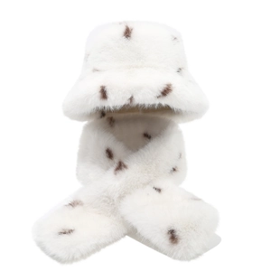 Bucket Hat And Scarf Faux Fur Leopard Print Winter Warm Plush Outdoor Accessories For Women Men