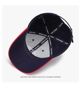 Detail view of the baseball cap interior showing Jungle Bill branding and reinforced stitching