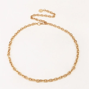 Matte gold punk style hollow link chain belt for women with sun pattern pendant