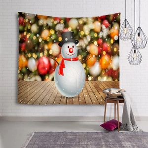 Christmas Tapestry Wall Hanging Polyester Fabric Xmas Snowman Santa Reindeer Starry Night Moon Background Cloth For Home Bedroom Dorm Decor