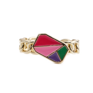 Colorful enamel geometric gold-plated chain ring for women with multi-color panel design