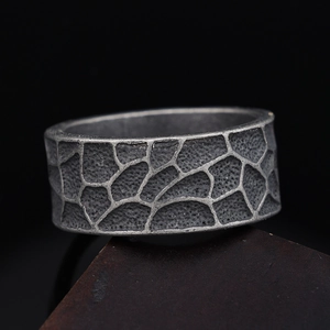 Vintage Punk Ring 316L Stainless Steel Lava Texture Goth Band For Men Women Retro Industrial Style