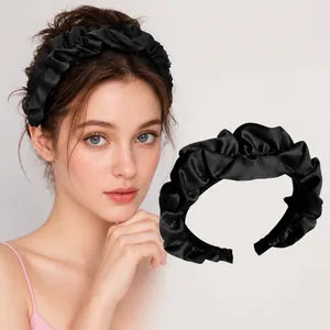 Serre Tête Plissé Ruched En Satin Tissu Large Style Français Vintage Accessoire Cheveux Femme