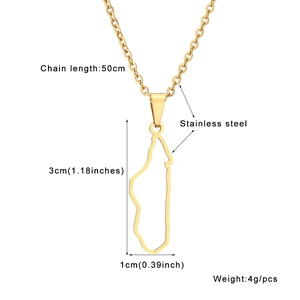 Detail of Madagascar map pendant in gold stainless steel with exact measurements