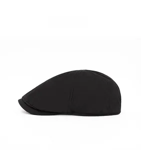 Side view of black quick-dry flat cap showing breathable water-resistant ripstop nylon texture