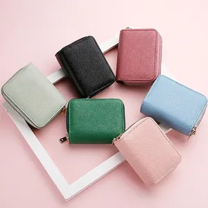 Colorful multi-slot accordion card holder wallet in litchi pattern leather for women