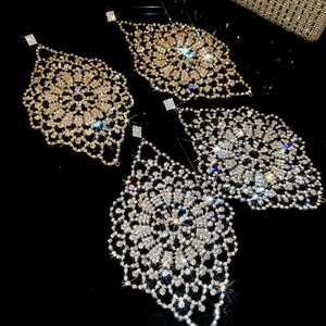 Detailed close-up of crystal tassel earrings in gold and silver luxury mesh design