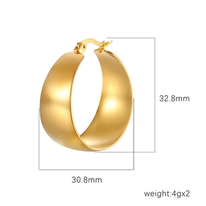 Polished 18K gold stainless steel chunky hoop earrings measuring 32.8mm by 30.8mm