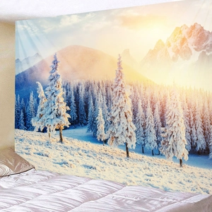 Winter snowy mountain forest tapestry wall hanging for bedroom dorm room decor