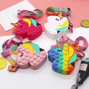 Kids Unicorn Silicone Crossbody Bag Pop It Sensory Fidget Toy Shoulder Purse With Adjustable Rainbow Strap