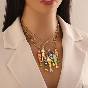 Fish Pendant Necklace Stainless Steel Copper Enamel Movable Animal Charm Trendy Jewelry For Women Gift Chic