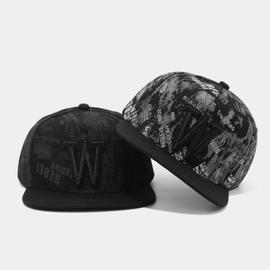 Flat brim snapback hats with 3D embroidered W letter and stylish streetwear patterns