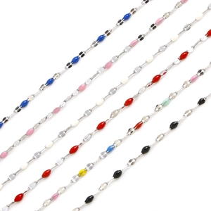 Colorful enamel spindle bead necklaces in stainless steel 18k gold plated chain options