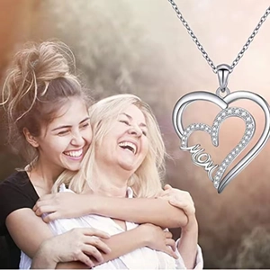 Double Heart Mom Pendant Necklace Copper Rhinestone Clavicle Chain Mother's Day Gift Elegant Jewelry For Women