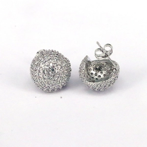 Minimalist geometric sphere stud earrings with full micro-pave cubic zirconia crystals