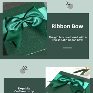 Detailed macro view of dark green jewelry gift box with textured grid pattern and satin bow