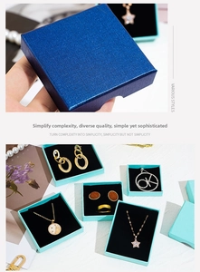 Selection of jewelry gift boxes for necklaces, rings and earrings in blue shades