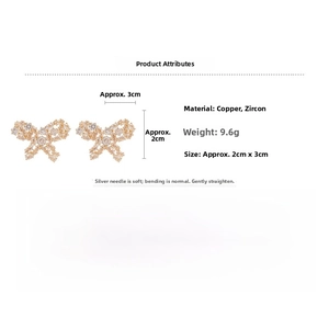 Detail view of butterfly earrings with baguette zircons and measurement specifications
