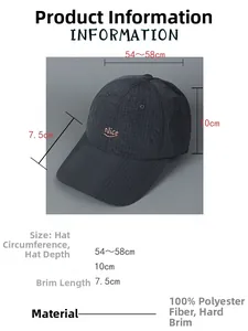 Size specifications of the dark gray plaid baseball cap with embroidered Nice logo
