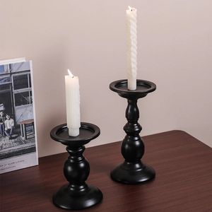 European style matte black iron candle holder set of two for elegant home table decor