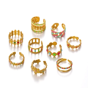 Colorful enamel dripping oil gold plated stainless steel open rings set for women