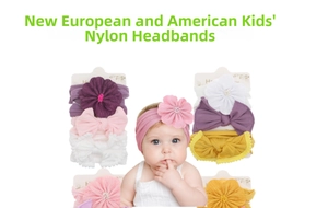 Detailed view of high-elastic nylon baby headbands with large fabric flowers and bows