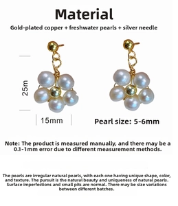 Detailed view of flower-shaped freshwater pearl earrings with exact size measurements