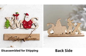 Détails des pièces démontées et vue arrière de la décoration de Noël XMAS en bois