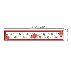Christmas linen table runner with poinsettia holly patterns 13x72 inches size display