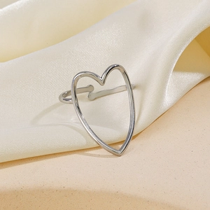 Adjustable silver heart open ring in minimalist stainless steel for women fashion