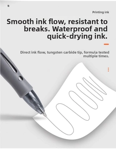 Macro detail of 0.5mm tungsten carbide tip drawing smooth lines on white paper