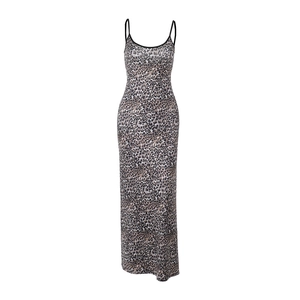 Elegant slim fit leopard print maxi dress with thin straps and a stylish ankle-length cut