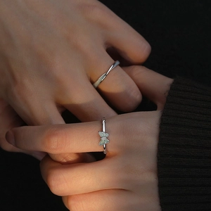 Luminous S925 sterling silver butterfly couple rings featuring a glow-in-the-dark enamel design