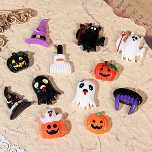 Halloween Resin Flatback Charms Ghost Pumpkin Witch Hat DIY Craft Accessories For Jewelry Making Hair Clips Decor