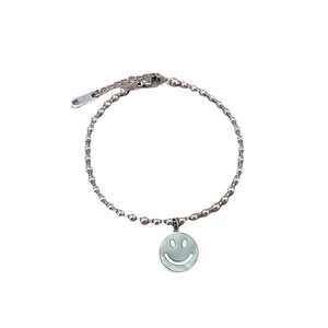 Silberne Perlenkette aus Titanstahl mit Smiley-Perlmutt-Anhänger für Damen Armband