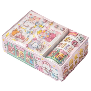 Pink cute DIY cartoon stationery gift set with washi tapes and stickers for girls