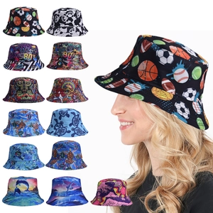 Chapeau Bob Réversible En Polyester Protection Solaire Large Bord Extérieur Été Plage Avec Tortue Baleine Sport Rétro Imprimé