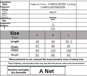 Detailed size chart and fabric composition for apricot ruffle sequin camisole top