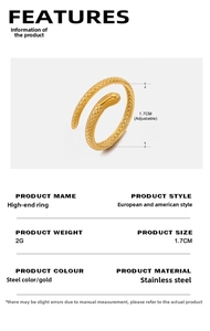 Detailed size view of an adjustable gold-plated stainless steel snake wrap ring