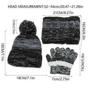 Size chart for kids gradient stripe knit hat, scarf, and gloves winter set for 52-54cm head