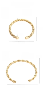 Detailed dimensions of gold-plated twisted cable bangles in open cuff design