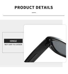 Detail view of durable square sunglasses hinge with textured anti-slip temples
