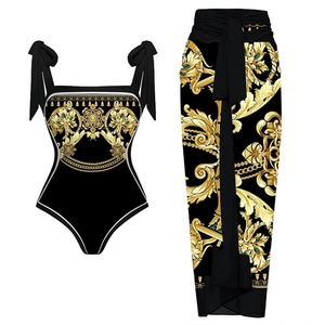 Maillot De Bain Réversible Imprimé Baroque Et Jupe Portefeuille Assortie Mode De Plage Rétro Femmes