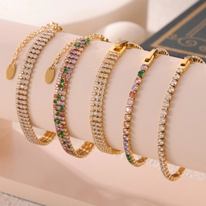 Elegant gold titanium bracelets with colorful cubic zirconia in French luxury style